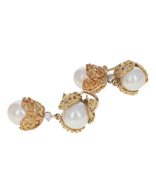 Vintage South Sea Pearl and Diamond Accent Dangle Earrings